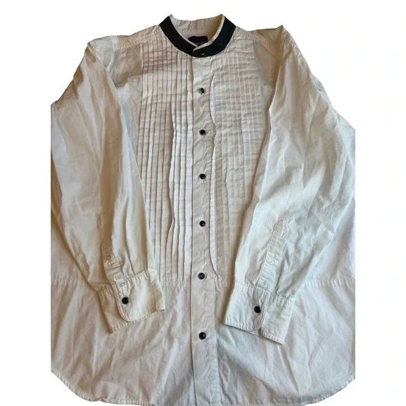 VTG Wrangler Western Shirt Mens L White Black Tuxedo Pleated Front Long Sleeve - Picture 1 of 5